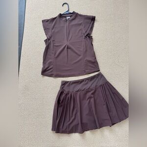 Cali brand Brown Women's Pleated Active Skirt and Top Set